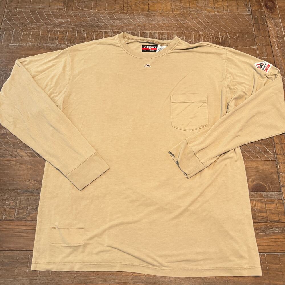 Bulwark FR Tan Khaki Flame Resistant Long Sleeve Workwear Pocket T-Shirt XL-RG